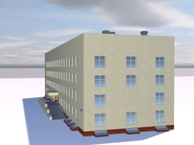 School apartment building on cloudy day 3D model