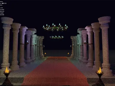 5 Columns on Stone Floor with Red Carpet  3D model