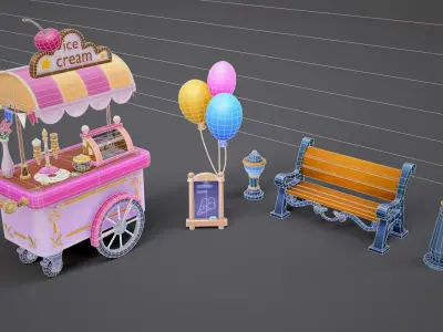 stylized ice cream pack scene Low-poly 3D model