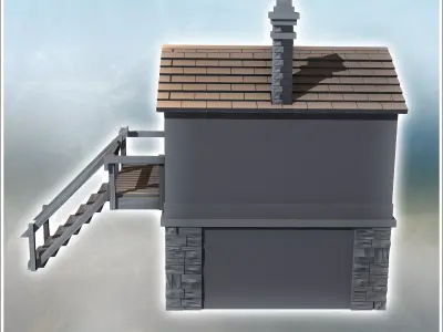 Modern building with access staircase to the first floor and cut 3D print model