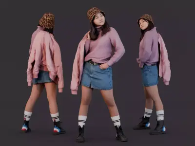 Stylish Young Woman in Cozy Lilac Outfit 3D model