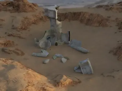 Jedi Outpost Destroyed Low-poly 3D model