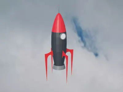 Low-Poly Spaceship rocket flying in sky Low-poly 3D model
