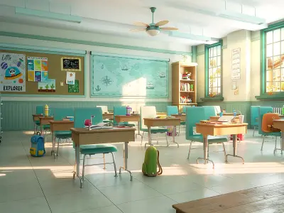  Cartoon Classroom Corridor 