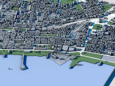 Baku Cityscape Azerbaijan Caspian Sea Skyline Flame Towers  3D model