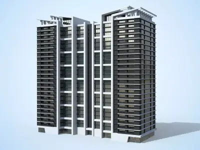 Apartment Building Day and Night Low-poly 3D model