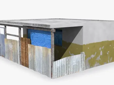 Slum p old building with corrugated metal roof Low-poly 3D model