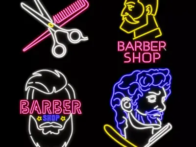 Neon sign Barber shop Low-poly 3D model