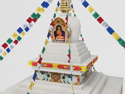 Stupa buddhist temple flags Low-poly 3D model