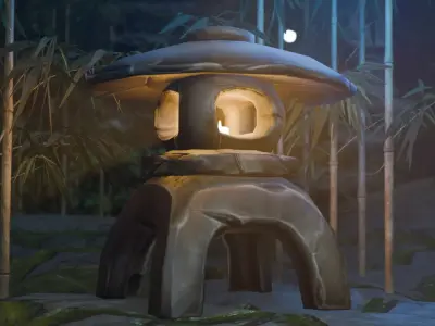 Japanese Stone Lantern Stylized 3D Asset Low-poly 3D model
