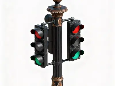  Vintage 1920s Art Deco Traffic Signal Tower 3D Model Low-poly 3D model
