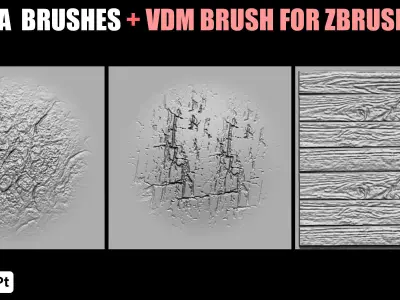 30 Packs of Alpha Wood Brushes For Blender And ZBrush - Vol 01 3D model