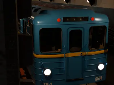 Concrete Tunnel Metro with train 3D model