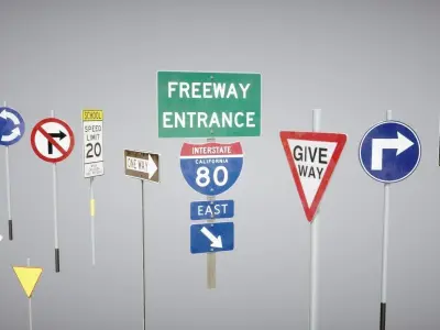 Traffic Signs Pack Low-poly 3D model