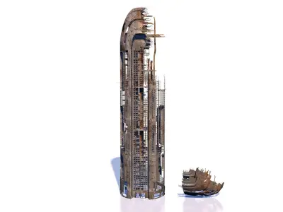 Buildings and skyscrapers in ruins 3D model