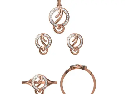 Light wt Ring Earrings Pendant set 3dm stl 1-render details 3D print model purchase