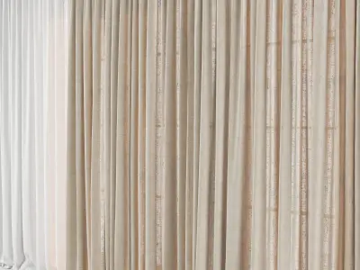 Curtains Long Linen Set 02 3D model