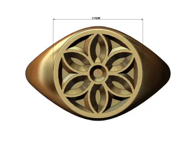 Round signet ring with gothic ornament N02 3D print model