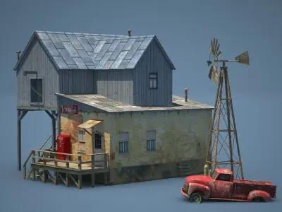 Old Farm and Shop Game Ready Low-poly 3D model