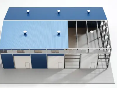 Hangar industrial building with roof 3D model