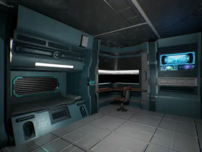 Futuristic chamber Sci-fi simulation Cyber realm High-tech room Low-poly 3D model