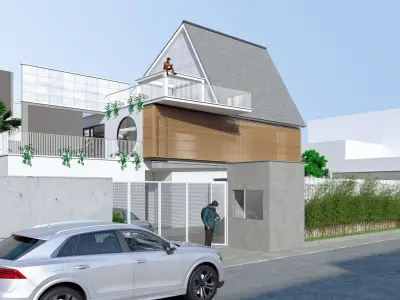 Exterior Interior of Boarding House with 21 Bedrooms Low-poly 3D model