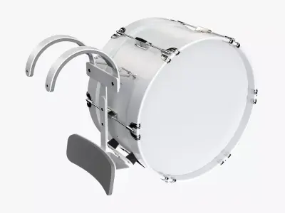 Marching bass drum with carrier pure white 3D model