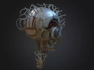 Cybernetic Augmented Human Head Low-poly 3D model
