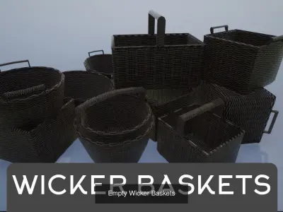 Lowpoly Crate-Barrels-Wicker Basket Collection 3D Model Pack