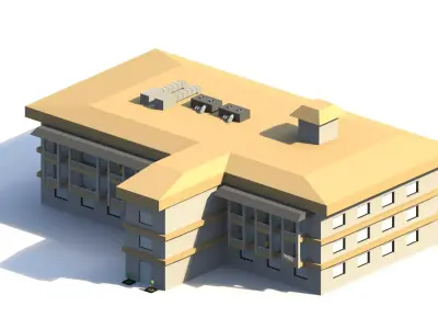 Low Poly Hotel Building Low-poly 3D model