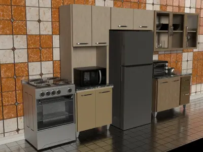 Kitchen props pbr low poly Low-poly 3D model