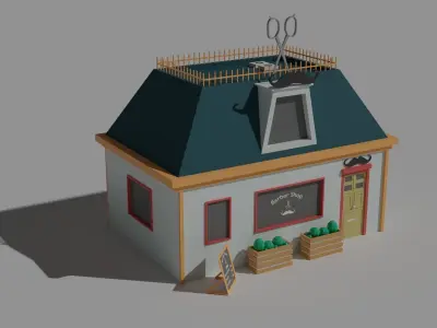 Low Poly Barber Shop Low-poly 3D model