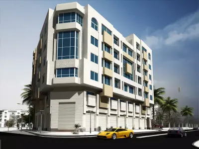 Residential Building with all street environment  3D model