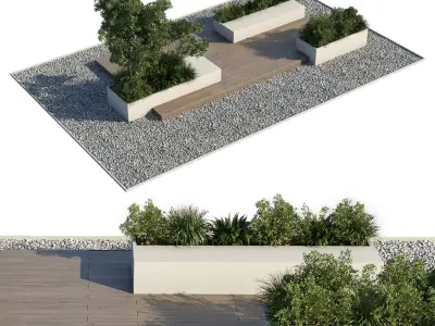 Backyard  Urban Environment Urban Furniture Green Benches 3D model