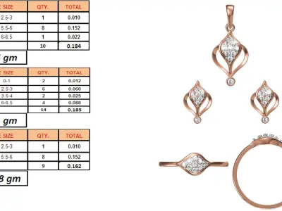 Light wt Ring Earrings Pendant set stl jcd 1-render details 3D print model