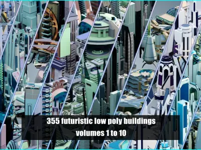 355  Stylized  Futuristic  Buildings 3D Model Pack