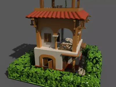 Cartoon house Low-poly 3D model