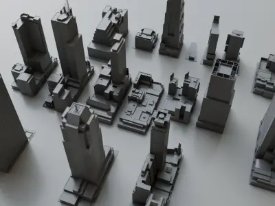 17 NYC Times Square Buildings Collection Pack  Low-poly 3D model