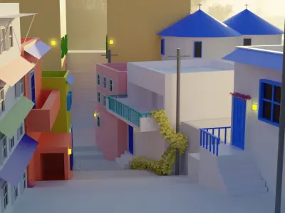 Low Poly Street Santorini Greece Free 3D model