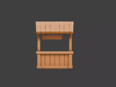 Wooden Market Stall Low-poly 3D model