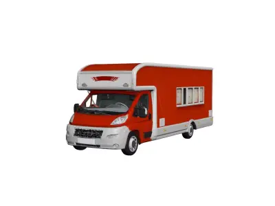 Classic Red Food Truck Street Food Mobile Catering Vehicle 3D model