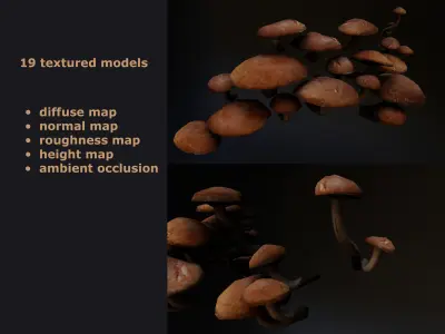 Mushrooms Low Poly tree stump with Low-poly 3D model
