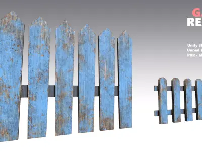 Wooden Fences PBR - Modular - Version 5 - Low-poly 3D model