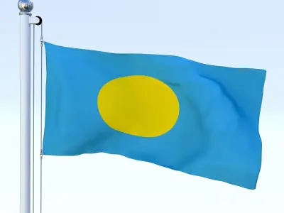 Animated Palau Flag Low-poly 3D model
