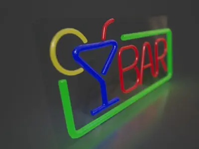 Small bar top neon bar sign Low-poly 3D model