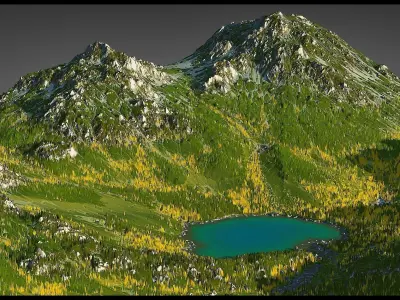 Autumn Lake Landscape - World Machine 3D model