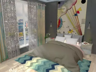 bedroom with abstract painting on wall Low-poly 3D model