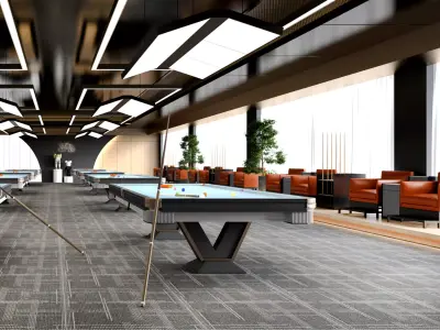 Modern Billiards Hall with Pool Tables Low-poly 3D model