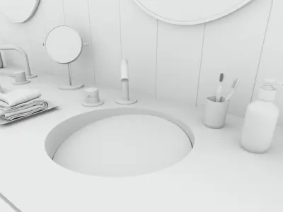Double Washbain Design - Grey Marble and wood 3D model