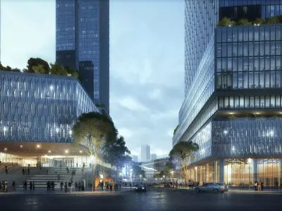 Sleek Twin Office Towers 3D model